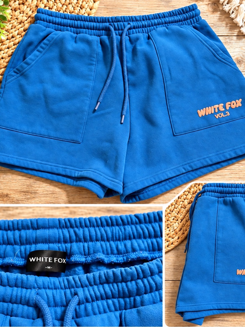 White Fox Boutique blue shorts with pink logo size Medium